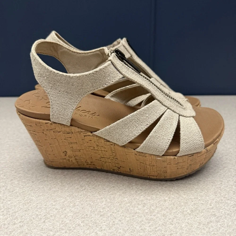 Women's Skechers Cali Brit Natural Platform Wedge Sandals Zip Closure US Sz 6 - Picture 4 of 10
